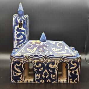 Antique Moroccan blue and white calligraphy inkwell